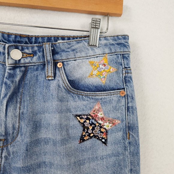 BLANKNYC Jeans Womens 28 Blue Madison Cropped Star Patch Distressed High Rise - Picture 4 of 16